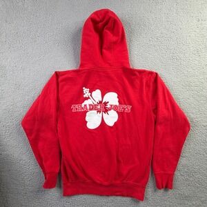 Trader Joe's Hibiscus Logo Full Zip Hoodie Red Grocery Store Employee Mens Large